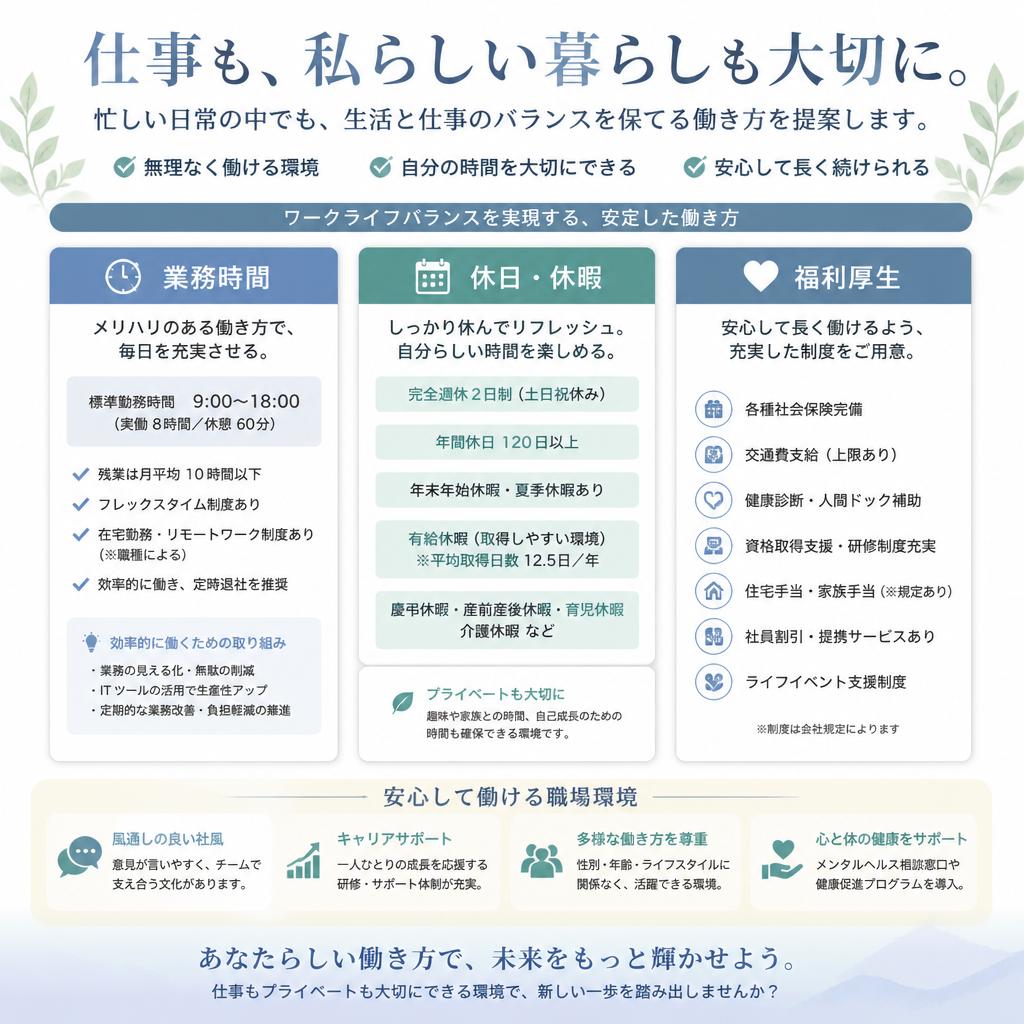 ワークライフバランスを大切に